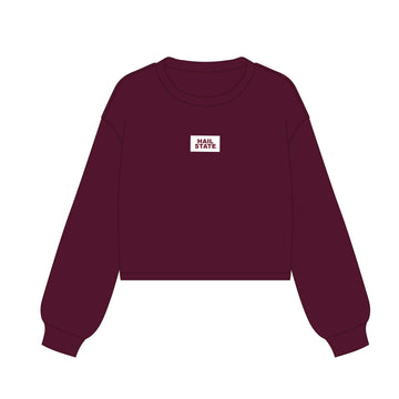 The Becca Crewneck Hail State Woven Label | Youth Deep Maroon