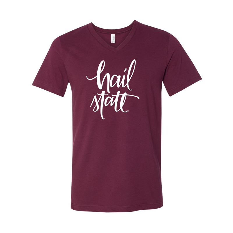 The Hail State Script | Maroon V-Neck Tee