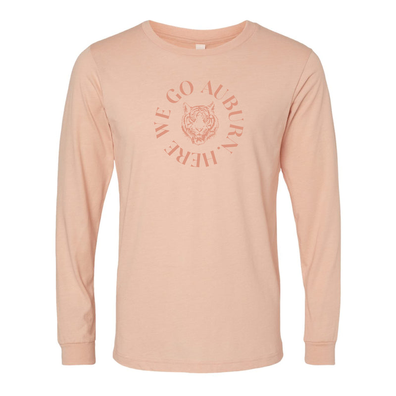 The Here We Go Auburn Tiger Curve | Heather Peach Long Sleeve Tee