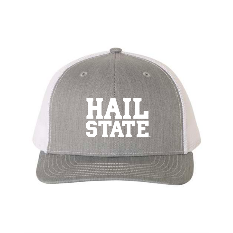 The Hail State Logo Embroidered | Heather Grey-White Richardson Trucker Cap