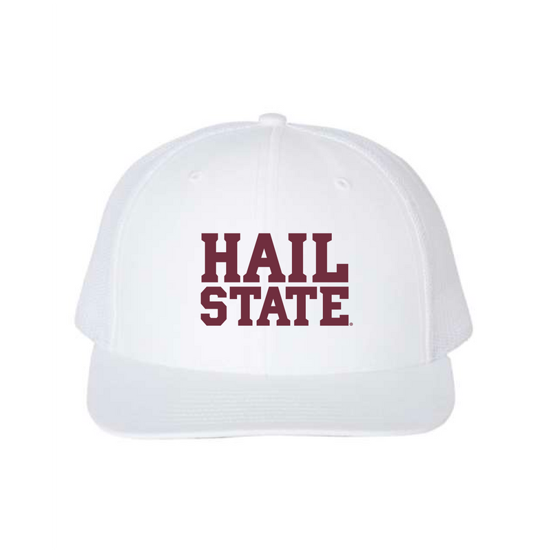 The Hail State Logo Embroidered | White Richardson Trucker Cap
