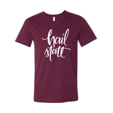 The Hail State Script | Maroon V-Neck Tee