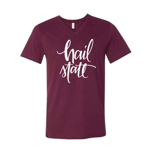 The Hail State Script | Maroon V-Neck Tee