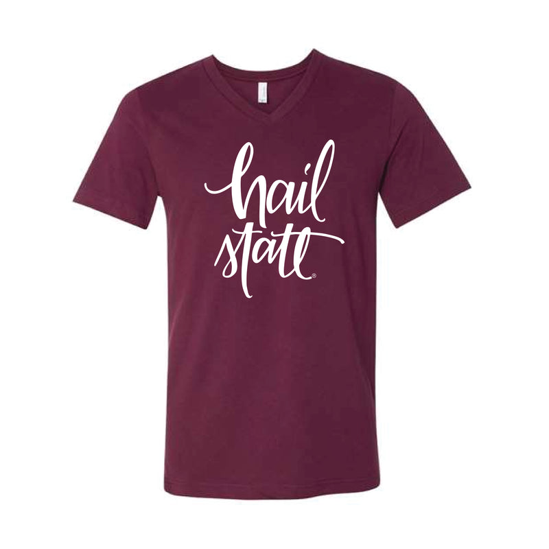 The Hail State Script | Maroon V-Neck Tee