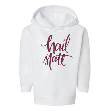 The Hail State Script | Toddler White Hooded Sweatshirt