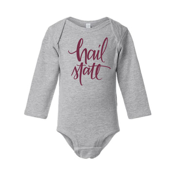 The Hail State Script | Baby Heather Long Sleeve Onesie