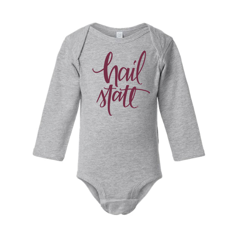 The Hail State Script | Baby Heather Long Sleeve Onesie