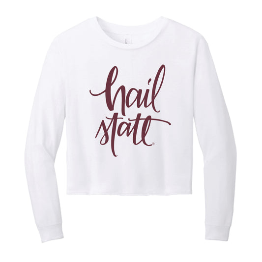 The Hail State Script | White Midi Long Sleeve Tee