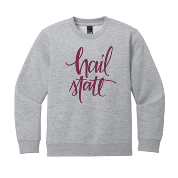 The Hail State Script | Youth Light Grey Heather Crewneck