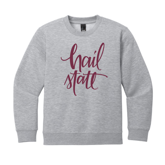 The Hail State Script | Youth Light Grey Heather Crewneck