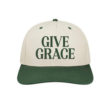 The Give Grace Block | Adult Embroidered Stone/Dark Green Hat