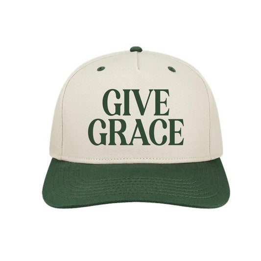 The Give Grace Block | Adult Embroidered Stone/Dark Green Hat