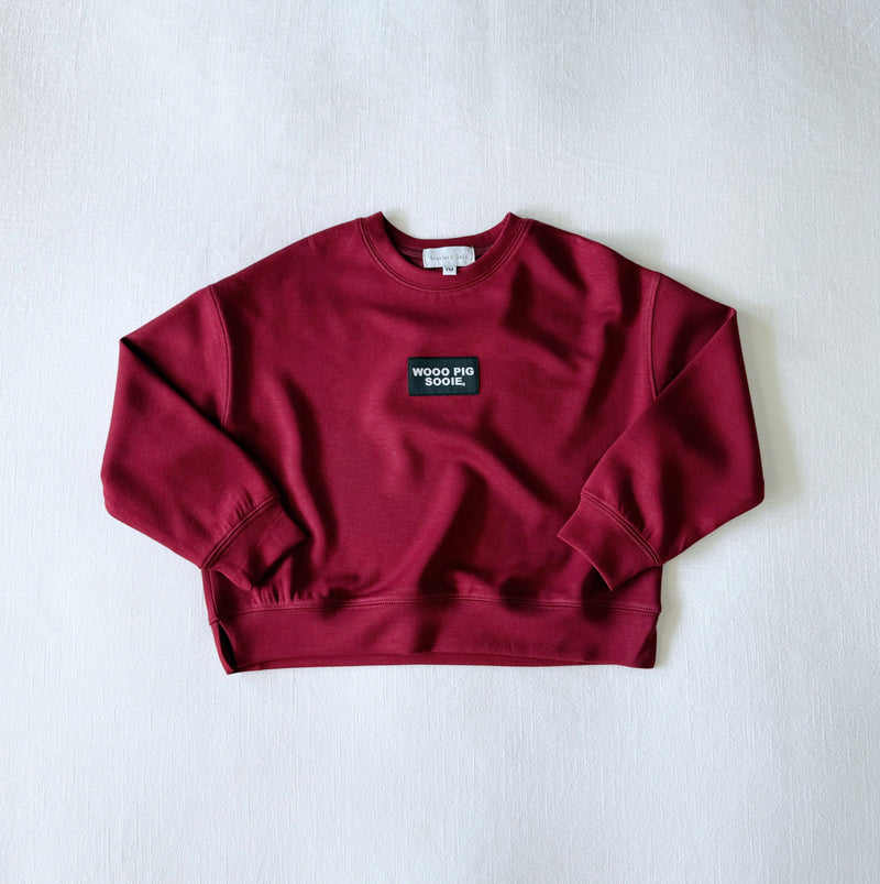 The Youth Crimson Ava Airy Crewneck | Woo Pig Sooie Woven Label