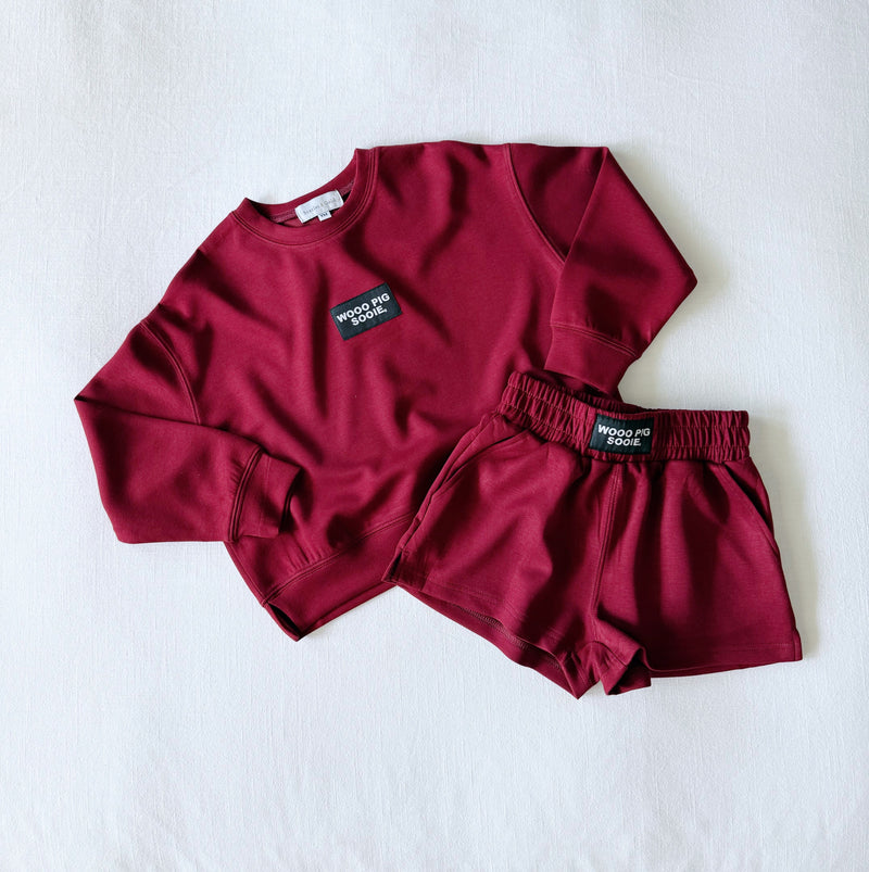 The Youth Crimson Ava Airy Crewneck | Woo Pig Sooie Woven Label