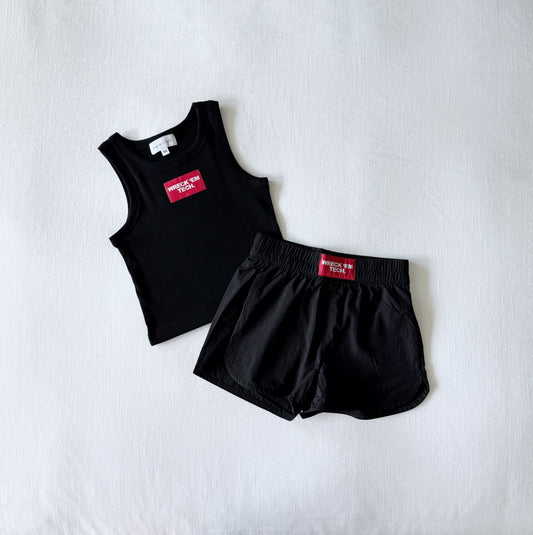 The Liz Nylon Shorts Wreck Em Tech Woven Label | Black