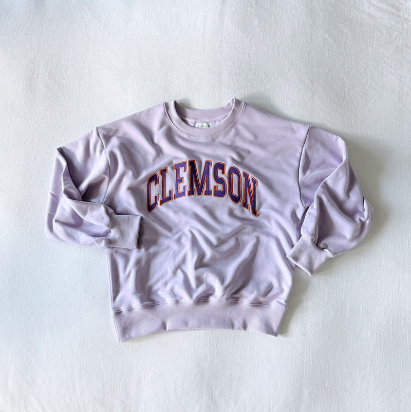 The Youth Lavender Mallory Crewneck | Clemson Applique Arch
