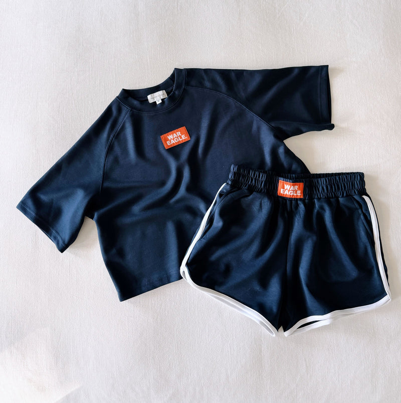 The Navy Kristen Striped Shorts | War Eagle Woven Label