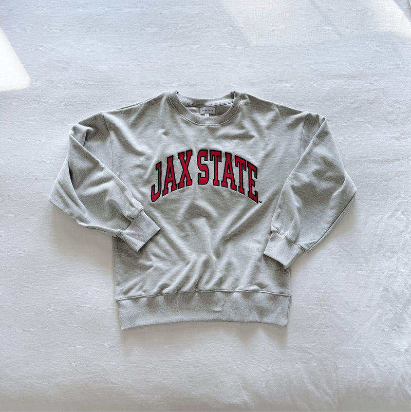 The Youth Heather Grey Mallory Crewneck | Jax State Applique Arch