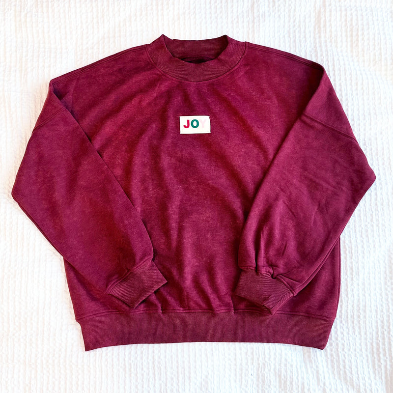 The Joy Woven Label | Washed Deep Red Crewneck