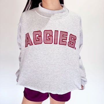 The Mallory Mockneck Texas A&M Gingham | Ash