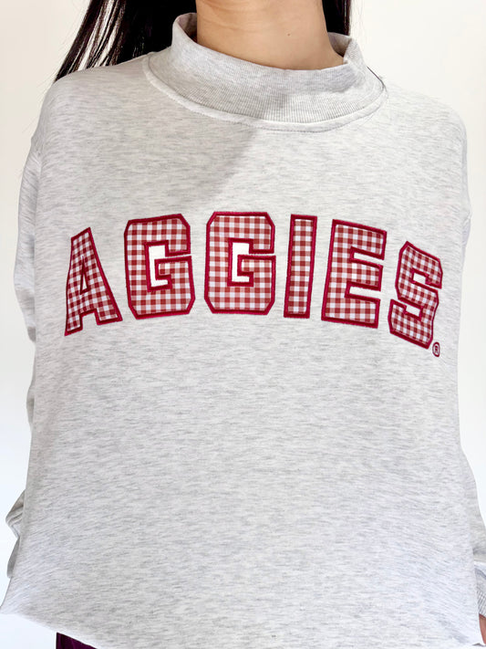 The Mallory Mockneck Texas A&M Gingham | Ash