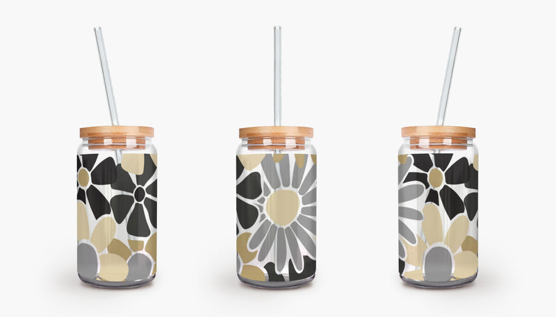 The Black and Gold Floral | Soda Can Glass