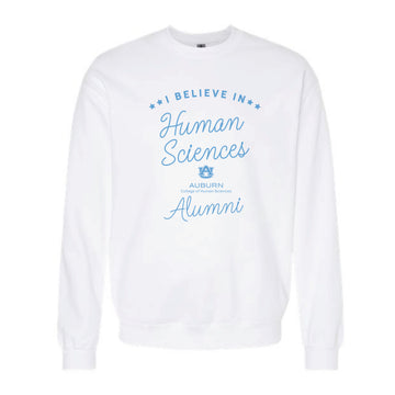 The I believe in Human Sciences Alumni | Adult White Crewneck Sweatshirt