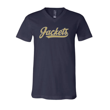 The Jackets Script Logo | Navy V-Neck Tee