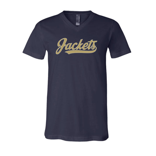 The Jackets Script Logo | Navy V-Neck Tee