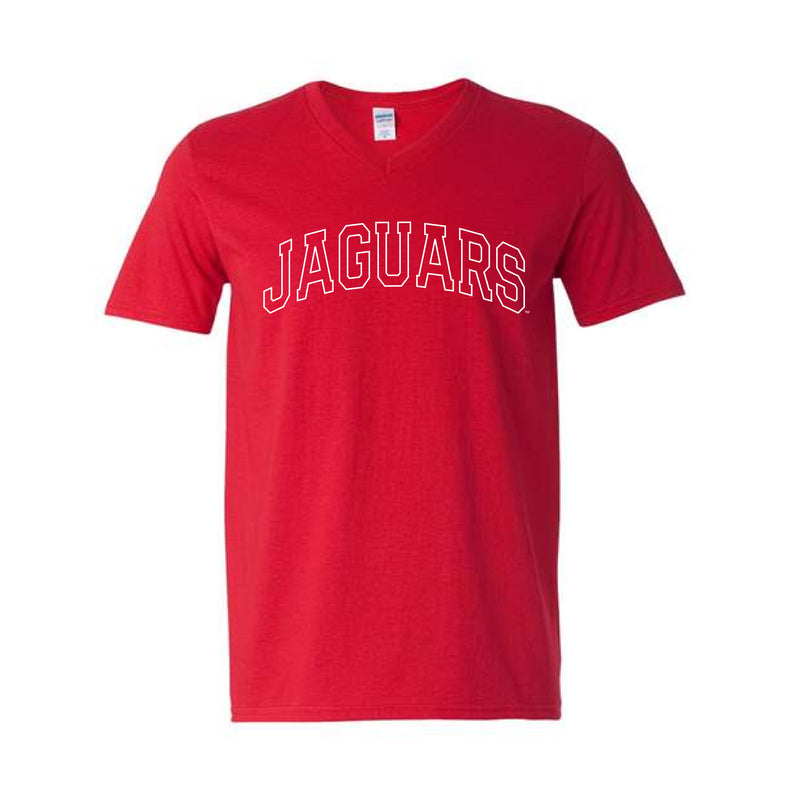 The Jaguars Outline Arch | Adult Cherry Red V-Neck Tee