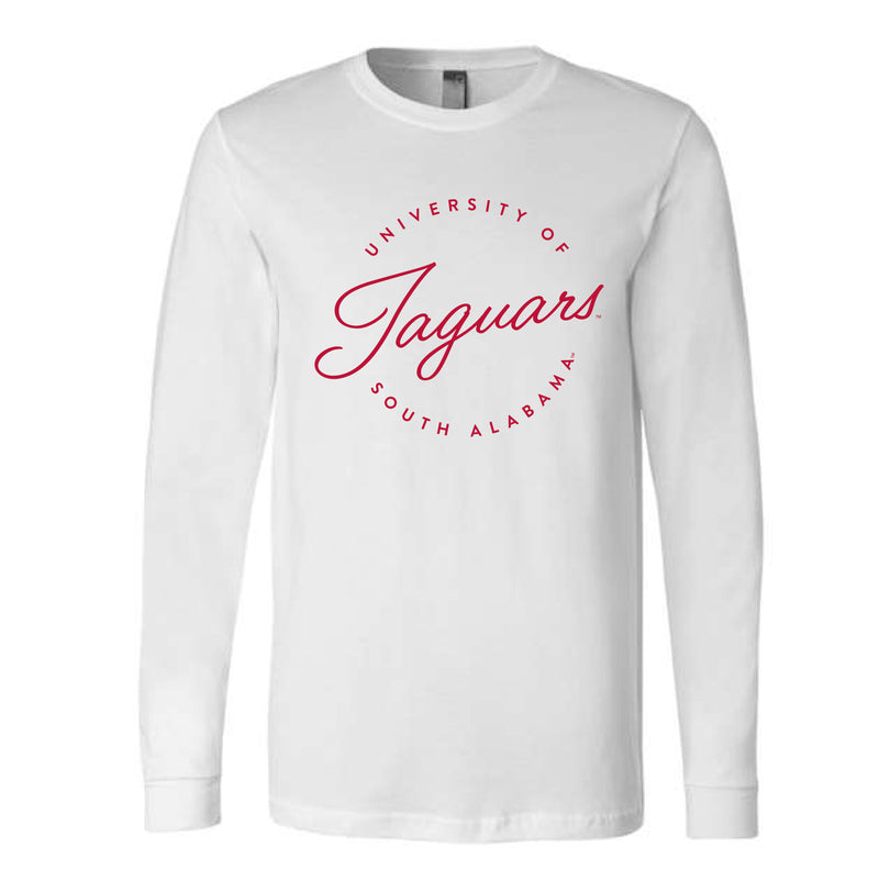 The Jaguars Script Circle | Adult White Long Sleeve