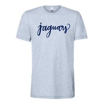 The Jaguars Script | Adult Heather Prism Blue Tee