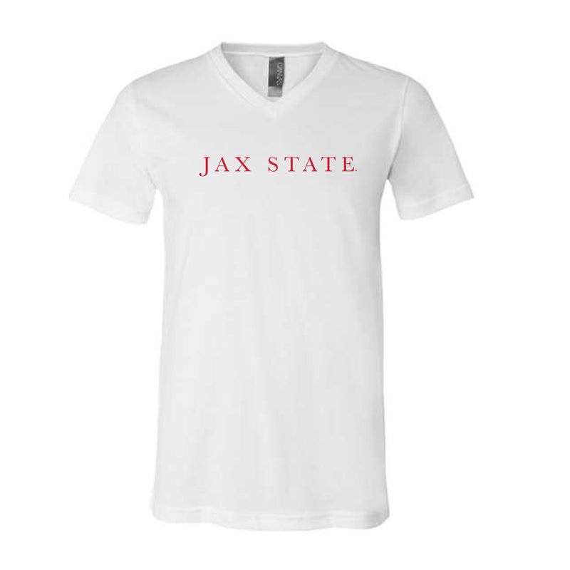 The Jax State Serif | White V-Neck Tee