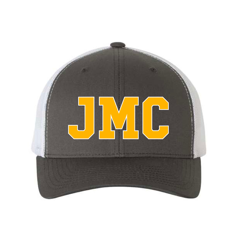 The JMC Block | Embroidered Charcoal/White Retro Trucker Cap