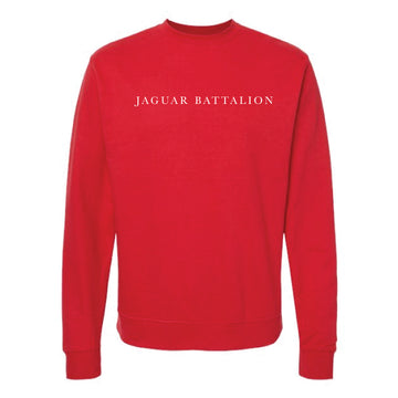 The Jaguar Battalion Serif | Adult Red Crewneck Sweatshirt