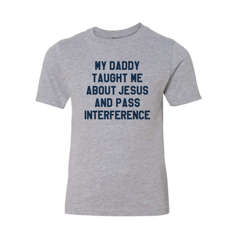 The Jesus and Pass Interference Navy | Youth Grey Tee