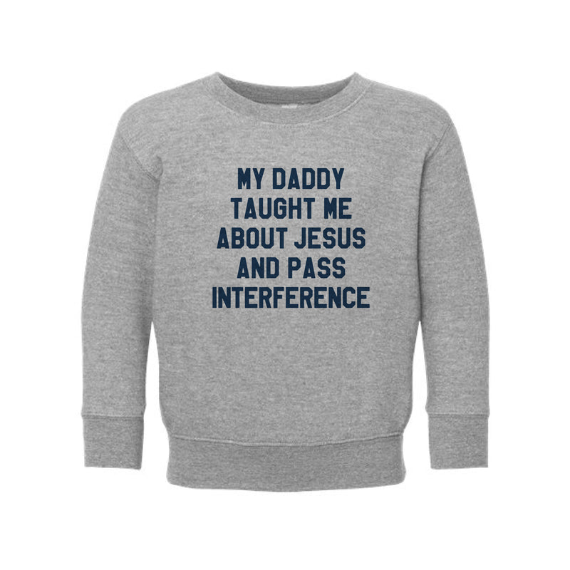 The Jesus and Pass Interference Navy | Kids Heather Sweatshirt