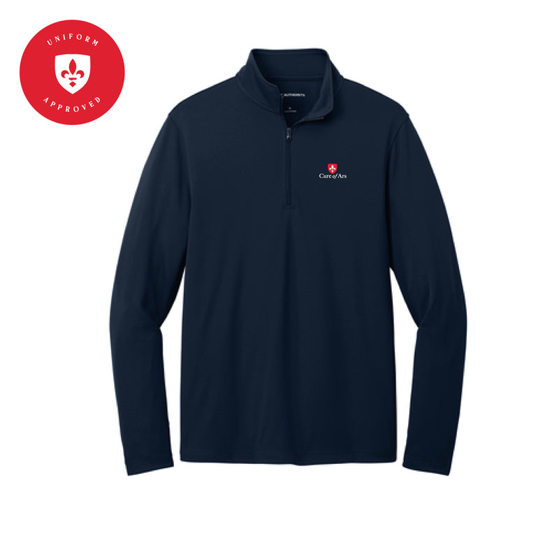 The Curé of Ars Logo | Embroidered River Blue Navy Micro-Mesh 1/4 Zip Pullover