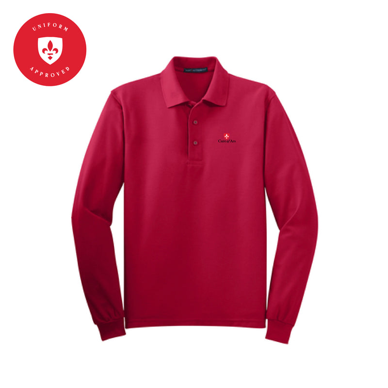 The Curé of Ars Logo | Embroidered Red Long Sleeve Polo