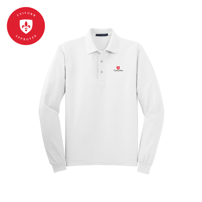 The Curé of Ars Logo | Embroidered White Long Sleeve Polo