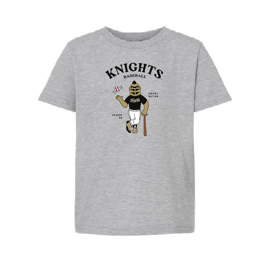 The Knightro Baseball Player | Youth Sport Grey Tee
