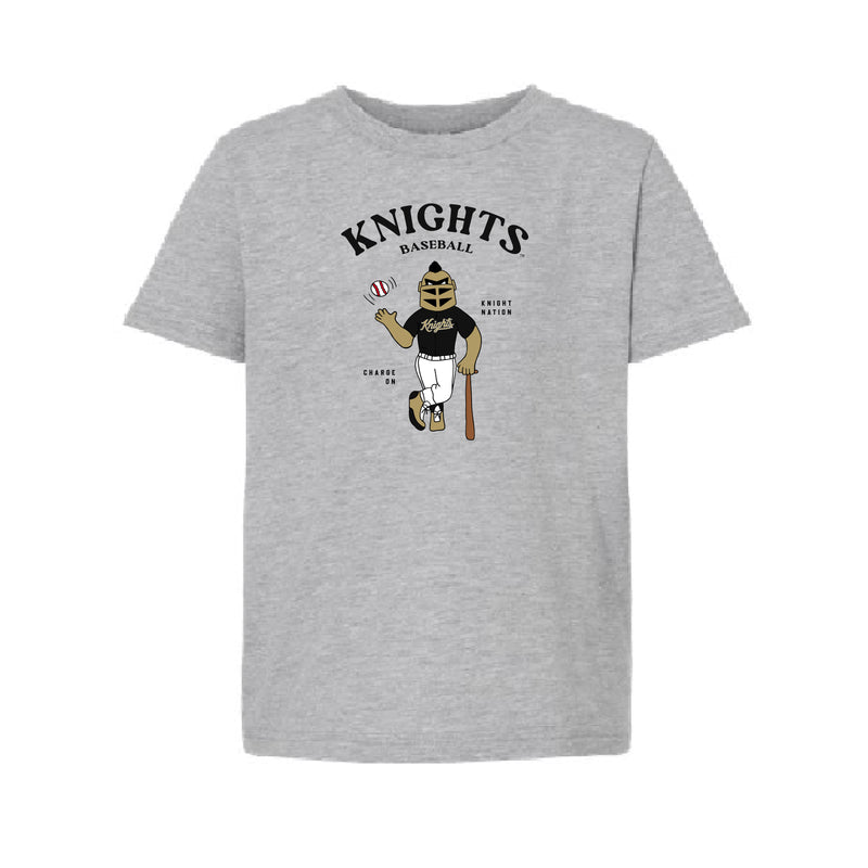 The Knightro Baseball Player | Youth Sport Grey Tee