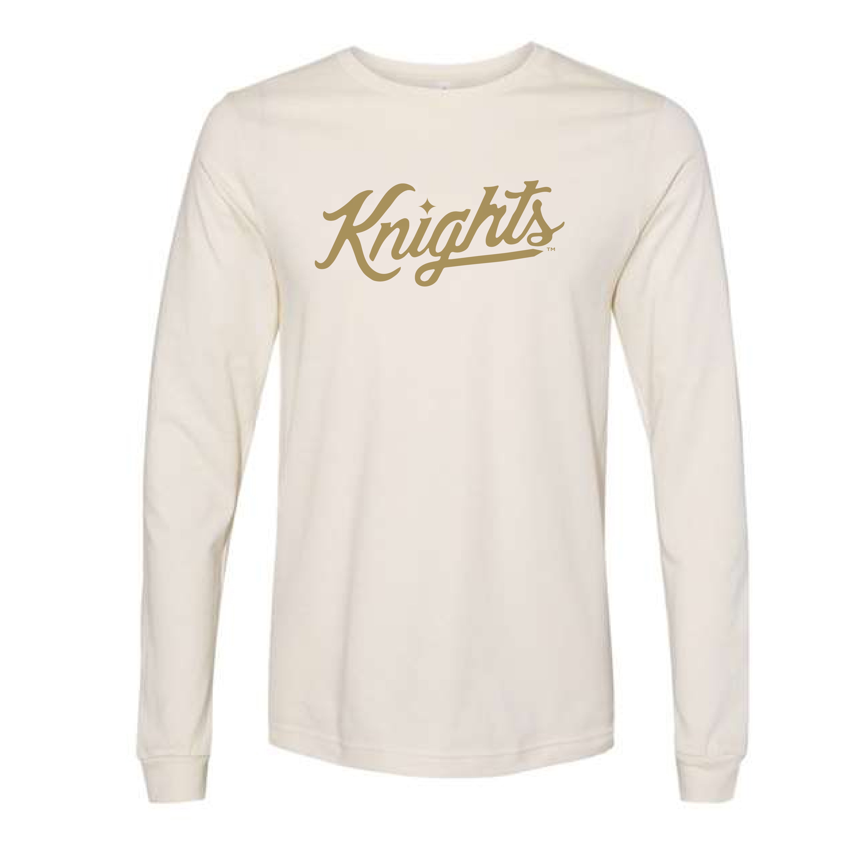 The Knights Script Logo | Natural Long Sleeve – Scarlet & Gold
