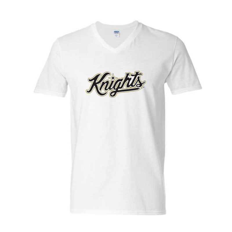 The Knights Script Logo | White V-Neck Tee