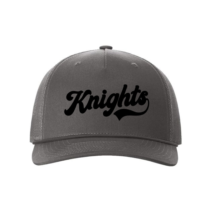 The Knights Script | Embroidered Charcoal Richardson Trucker Cap