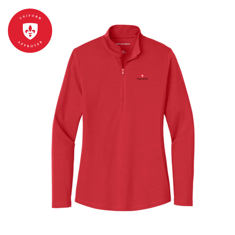 The Curé of Ars Logo | Embroidered Ladies Rich Red 1/4 Zip Pullover