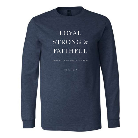 The Loyal, Strong & Faithful | Adult Heather Navy Long Sleeve Tee