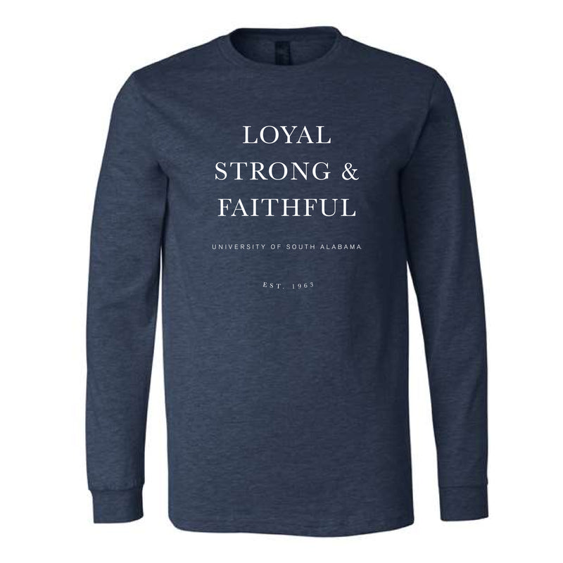 The Loyal, Strong & Faithful | Adult Heather Navy Long Sleeve Tee