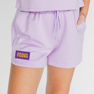 The Kristen Airy Lounge Shorts Geaux Tigers Woven Label | Lavender