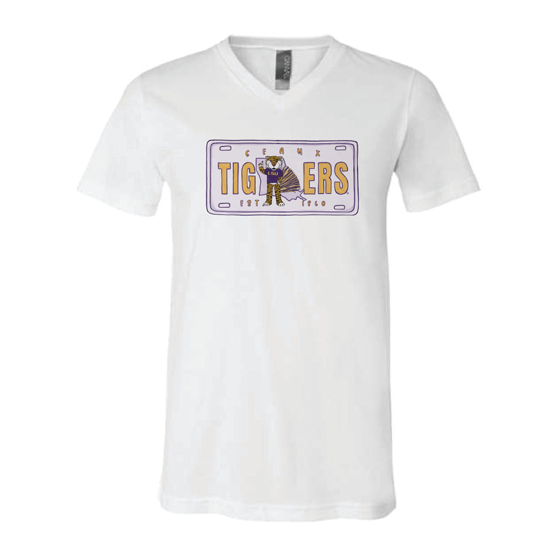 The LSU License Plate | White V-Neck Tee